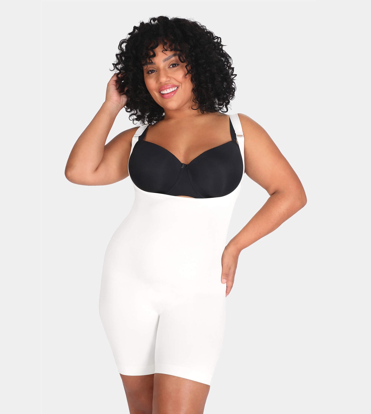 Open-Bust-Bodysuit-Shaping-Shorts-White-Front
