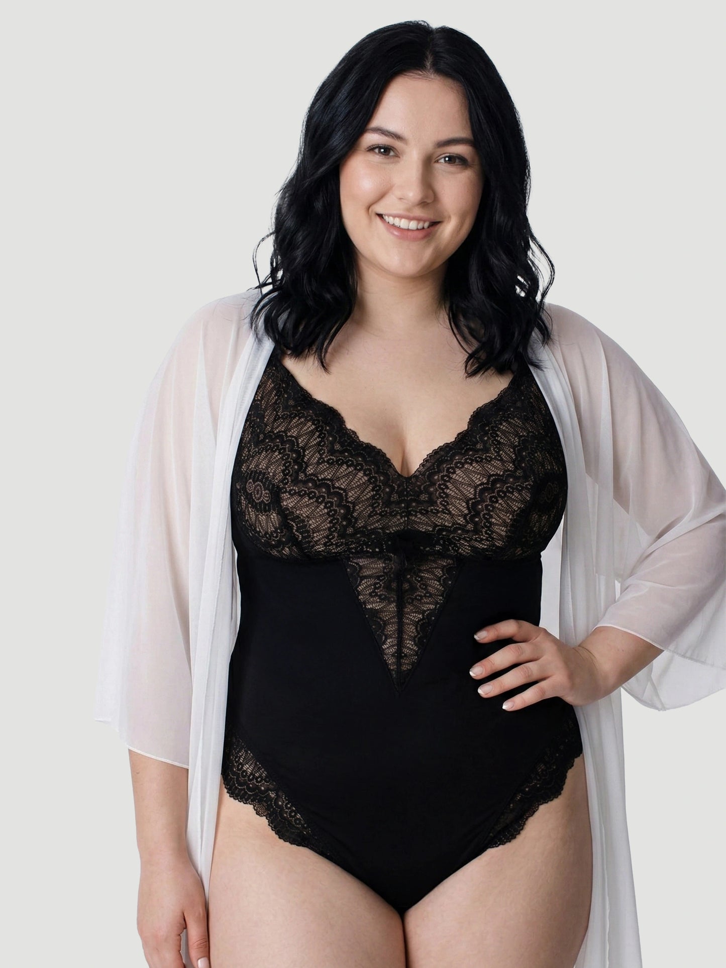 Plunging Lace Bodysuit Shaping Thong