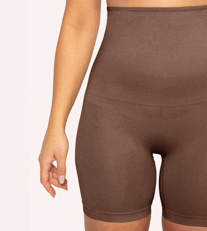 High-Waisted-Shaping-Shorts-Brown-Front
