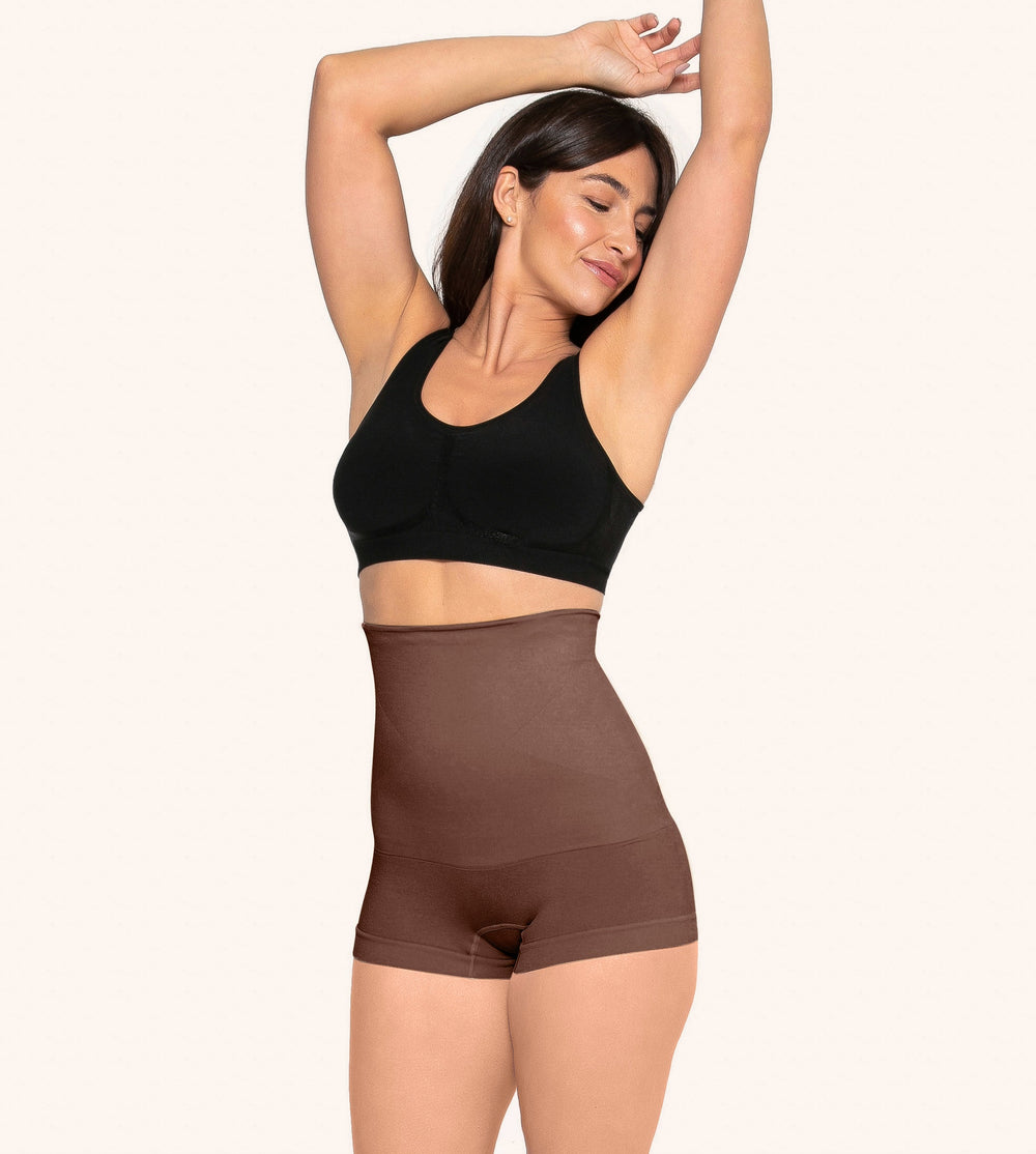 High-Waisted-Shaping-BoyShort-Brown-Front