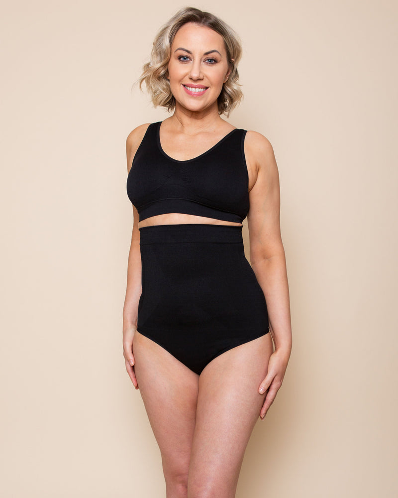 High-Waisted-Shaping-Thong-Black-Front